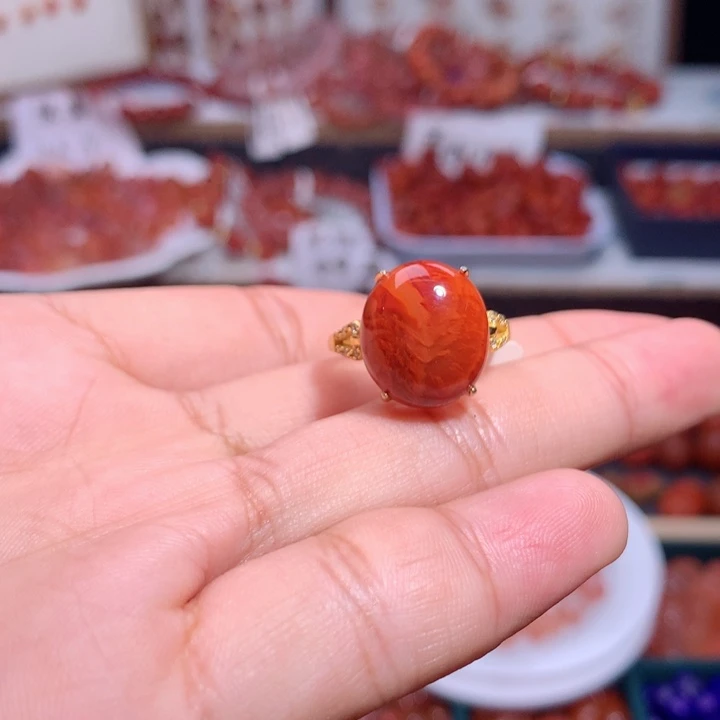 南红玛瑙未镶嵌南红牛血红火焰纹戒指