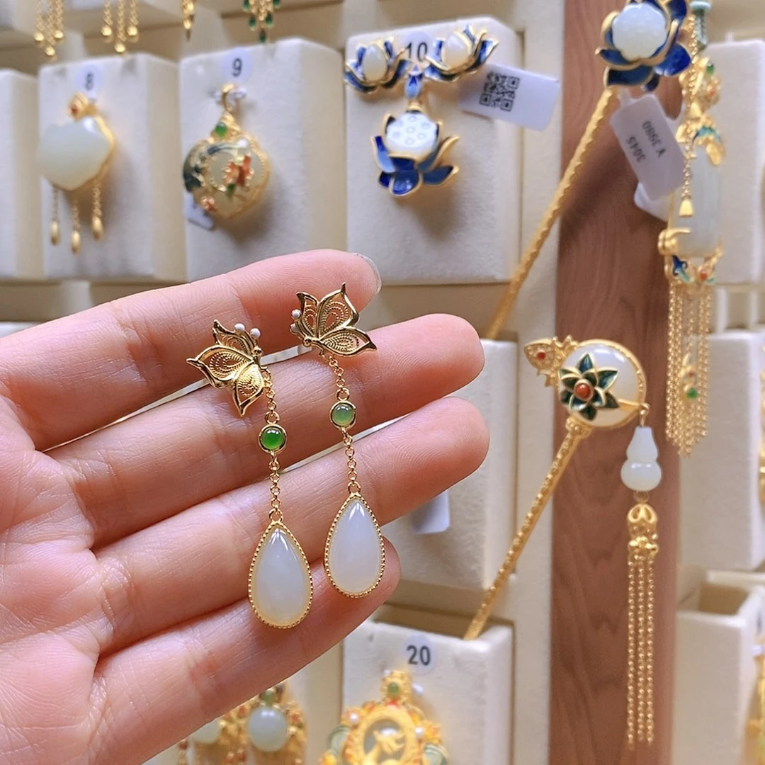 和田玉颈饰银S925镶嵌