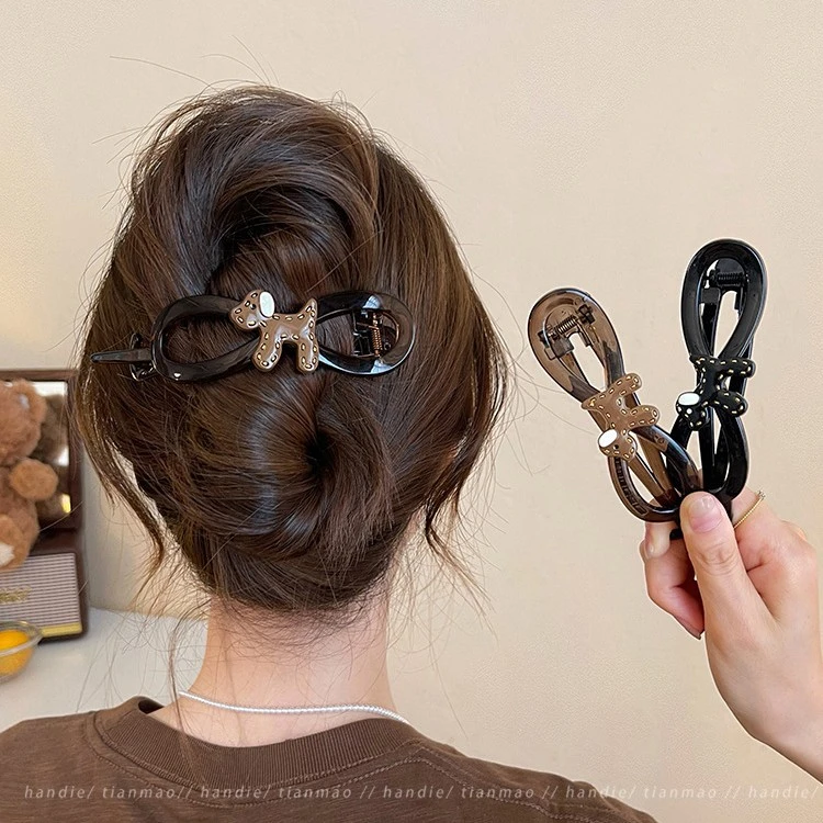 复古小狗一字夹扭扭夹女高级感2025新款抓夹鲨鱼夹安全替代品头饰