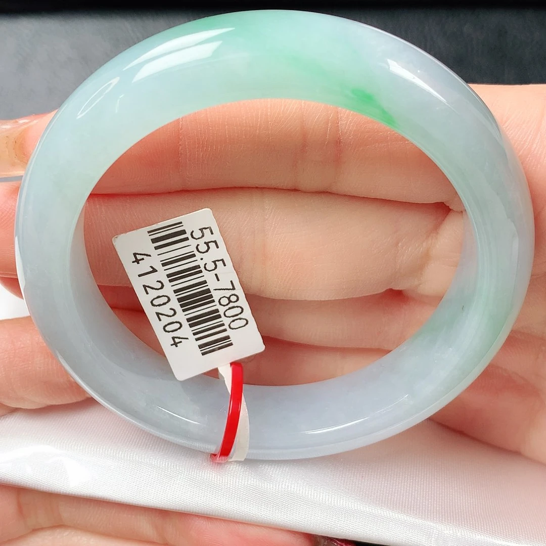 翡翠手镯未镶嵌蓝底飘绿正圈55圈口 54号