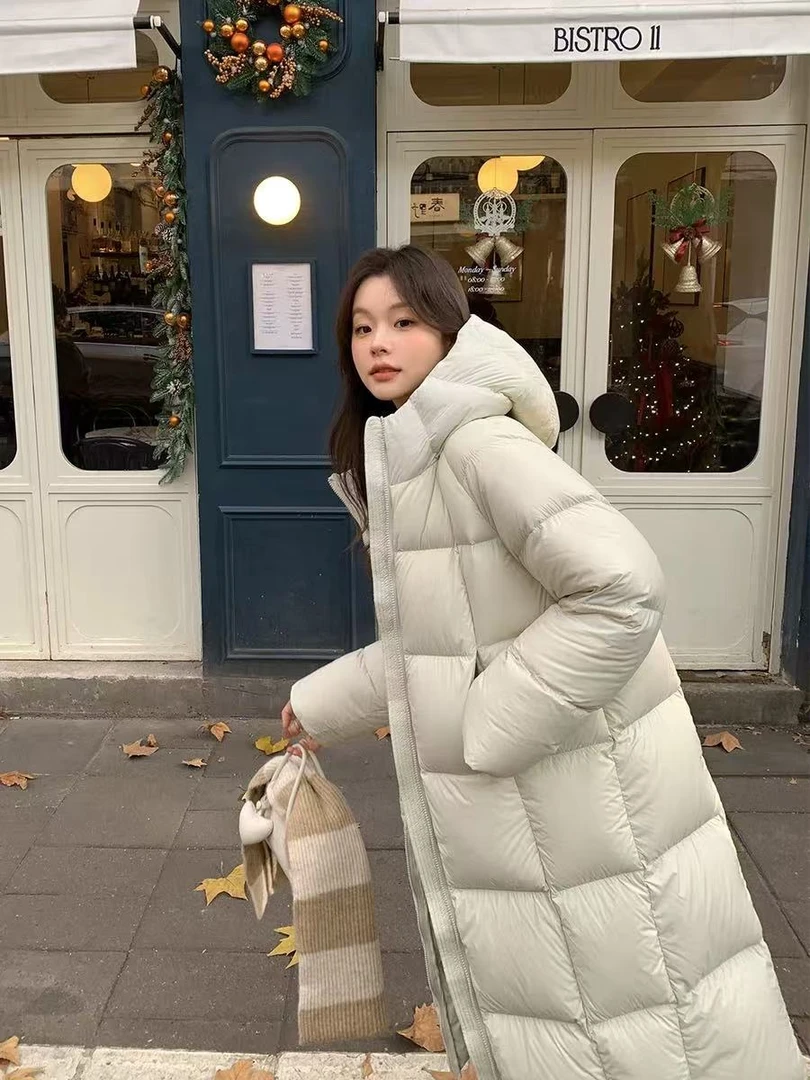 90白鸭绒羽绒服中长款秋冬女士宽松纯色休闲百搭冬季