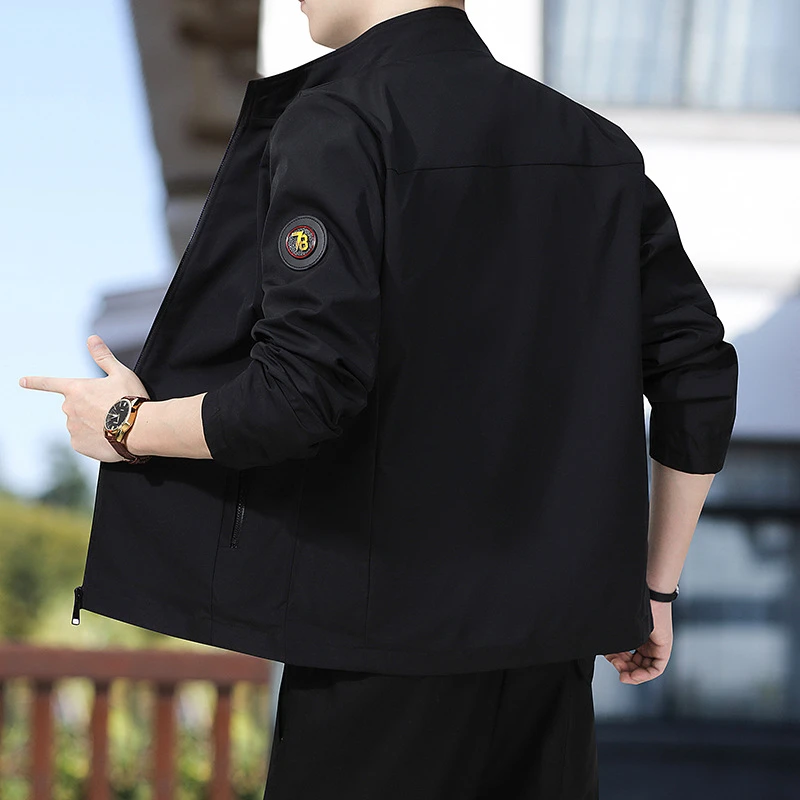 夹克纯色基础男装修身青年春秋季韩版休闲薄款潮立领上衣简约外套