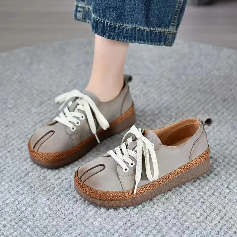 百搭复古休闲单鞋2025新款真皮夏季厚底皮鞋圆头舒适时尚丑萌单鞋