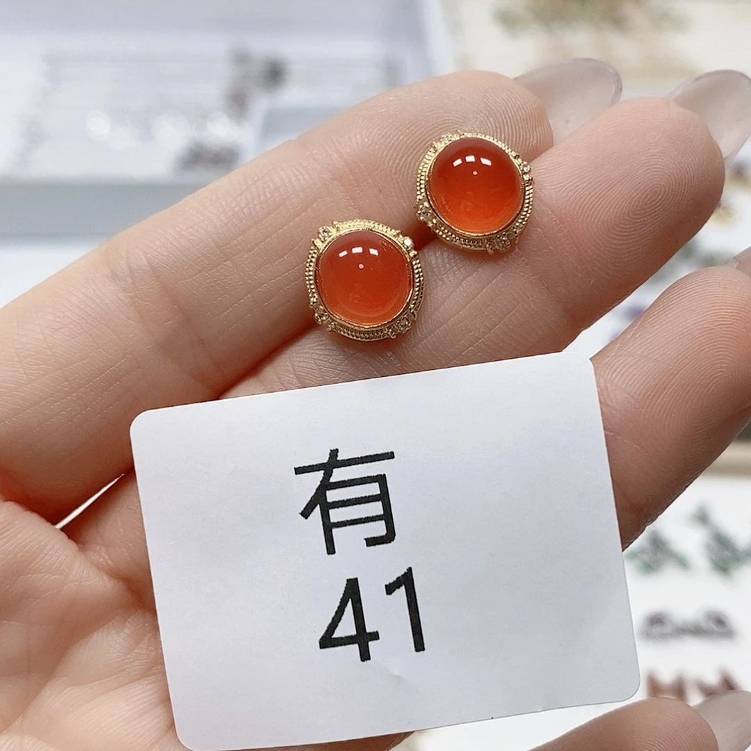 南红玛瑙银S925镶嵌耳饰有41