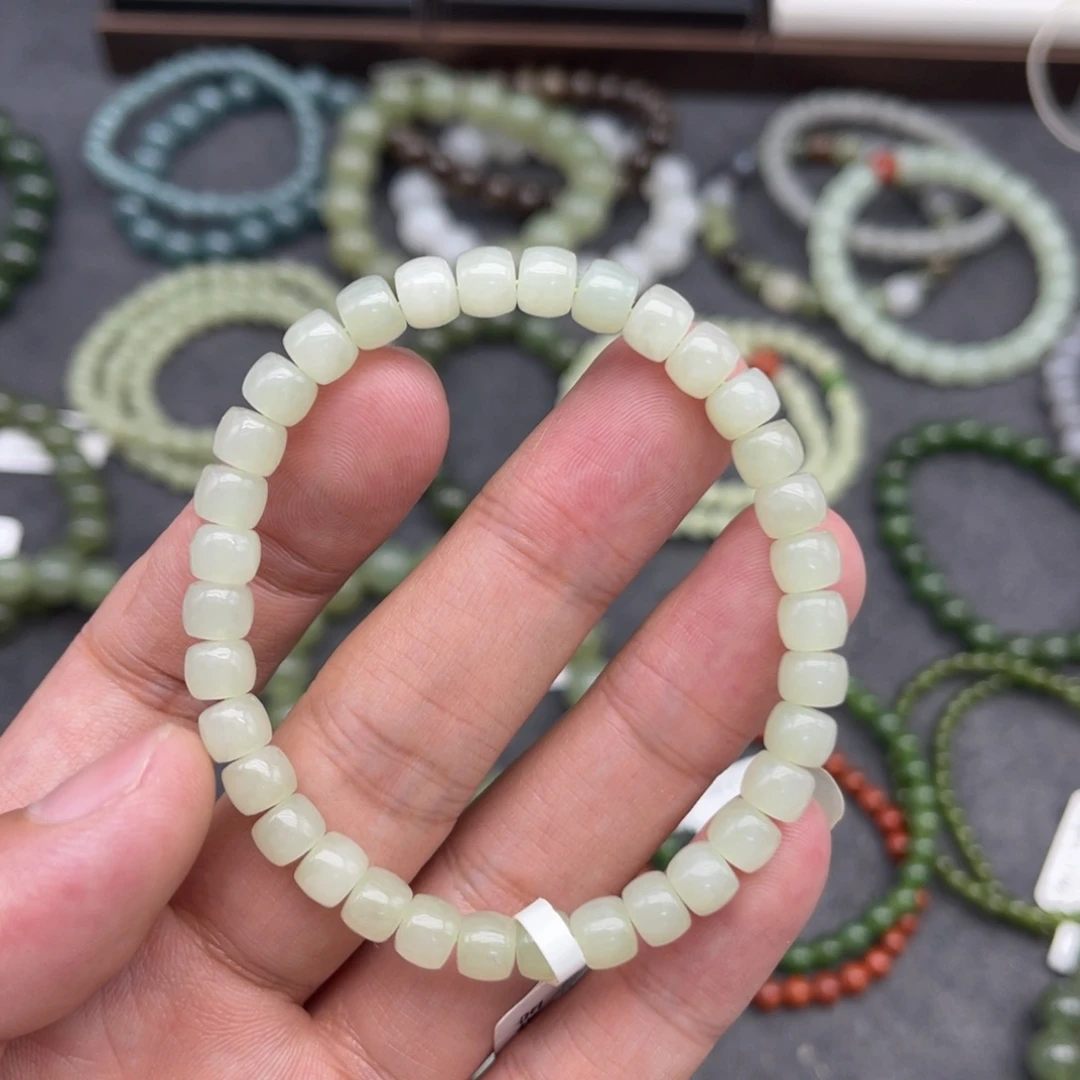 和田玉未镶嵌手串卡6晴水直切珠