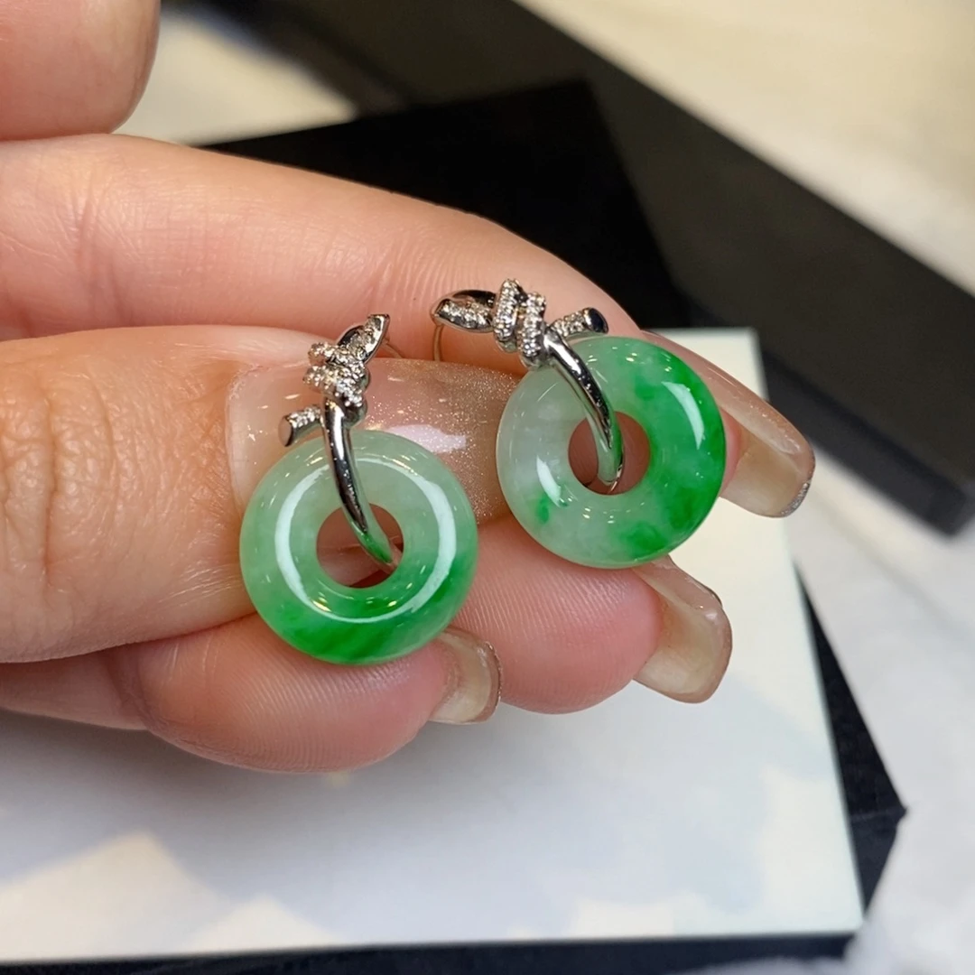 翡翠耳饰18K金镶嵌甜甜圈