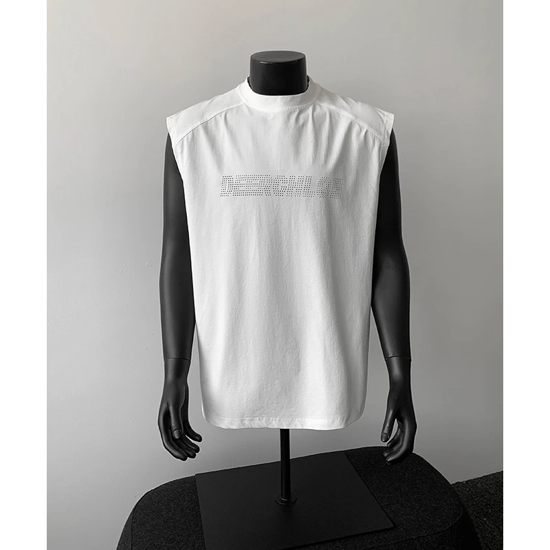 激光打孔镂空字母夏季冰皮无袖T恤男薄款透气运动坎肩休闲背心