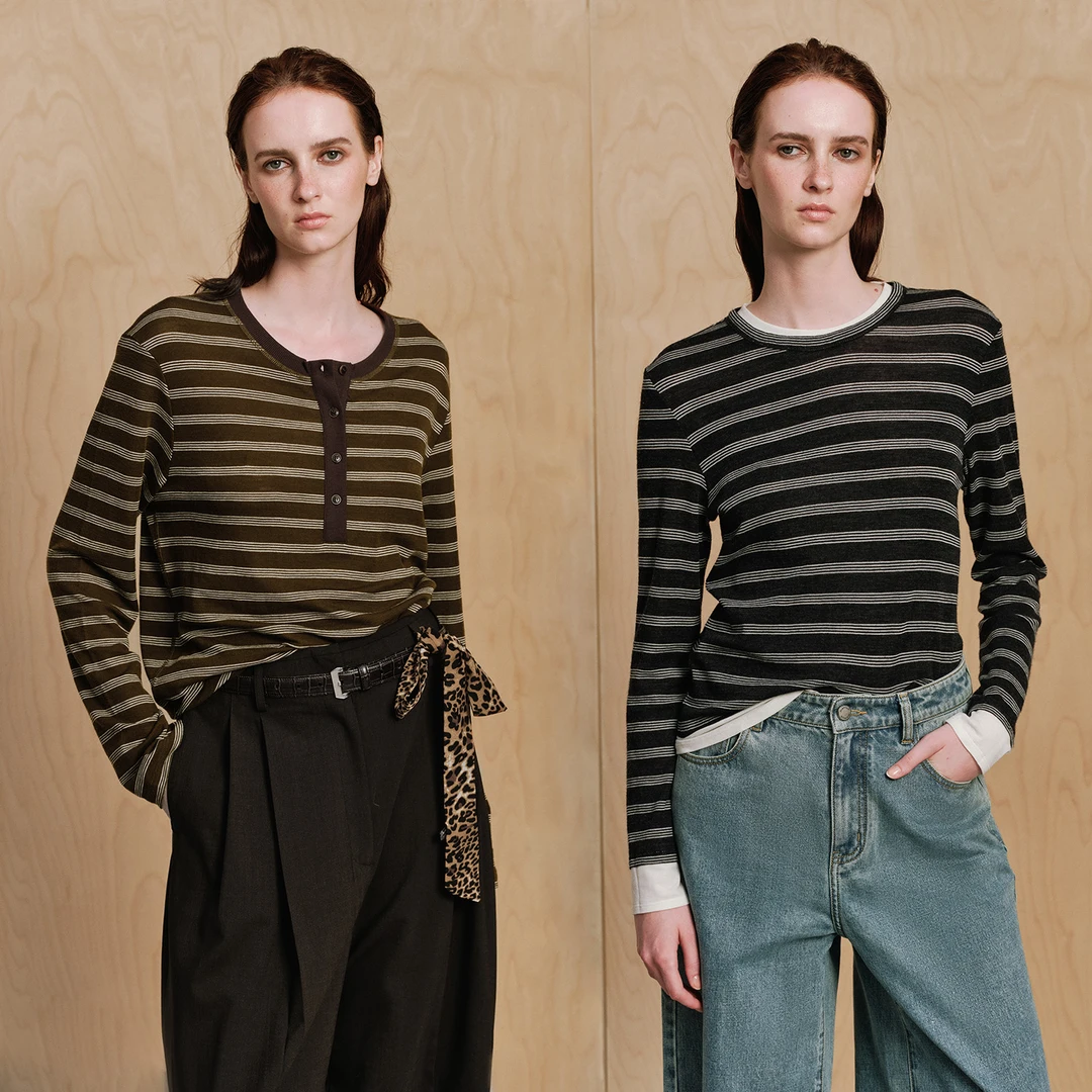 MARIUS | "海滨衫"经典撞色条纹学院感假两件针织套衫/亨利衫