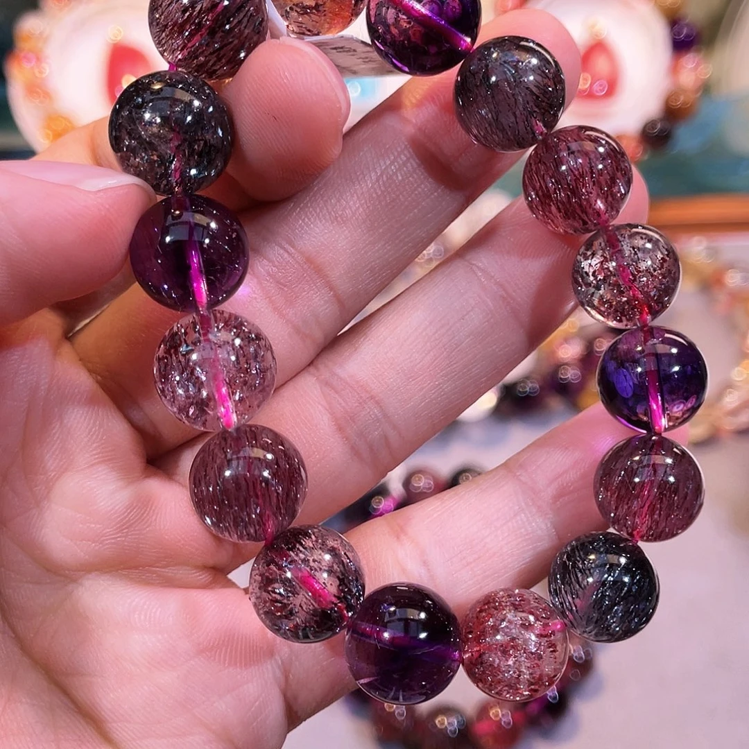 水晶未镶嵌手串12+黑加仑超七