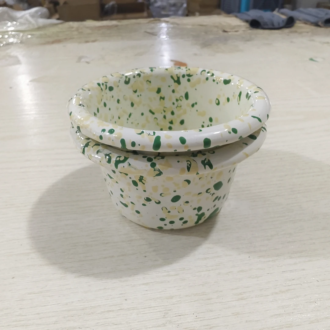 【拍一发二】 黄绿 内外泼墨布丁碗杯 搪瓷珐琅蛋糕模具  2只装