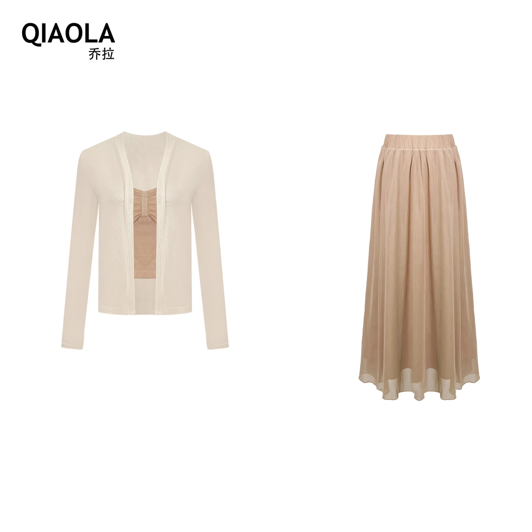 QIAOLA/乔拉【浮生记】夏贝壳压褶吊带轻奢减龄时尚外套套装预售