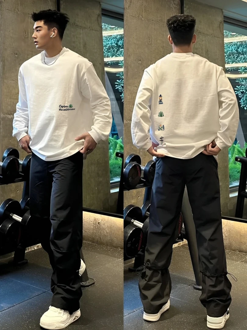 【重磅纯棉】cleanfit打底长袖T恤美式宽松简约潮流印花休闲百搭ins