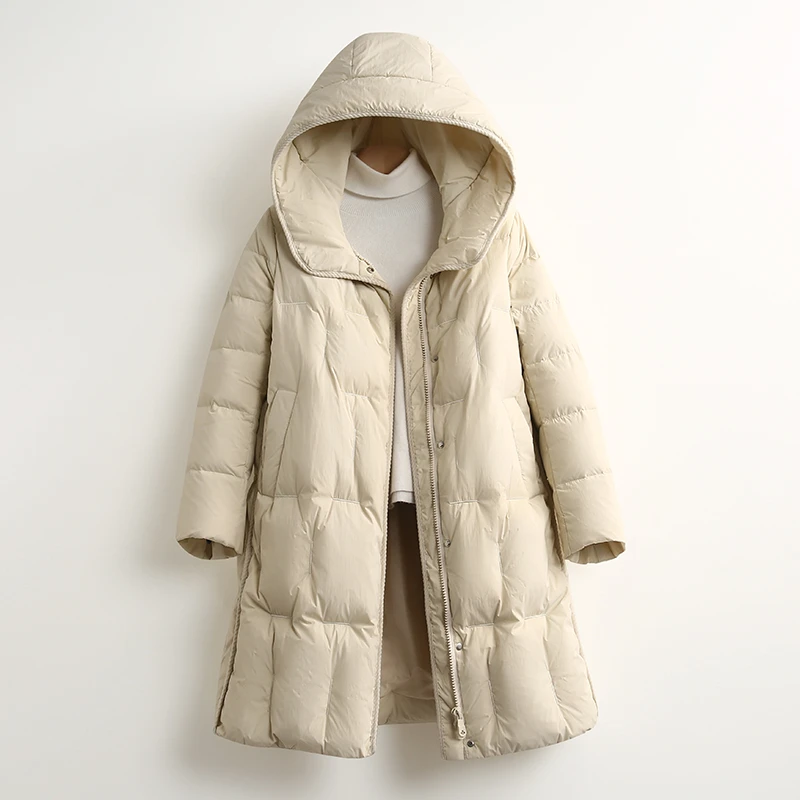 【伍莎-自营】通勤连帽纯色双重门襟加厚羽绒服#QLM48H007