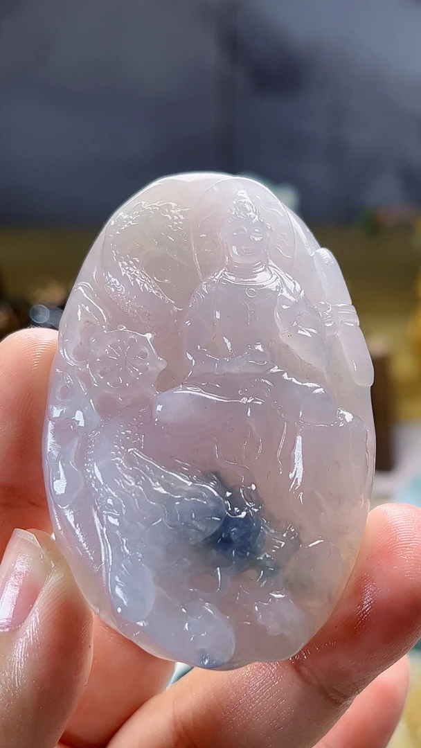 天然缅甸翡翠冰胶厚胶块淡粉御龙观音毛货买断需抛光尺寸63-41-12