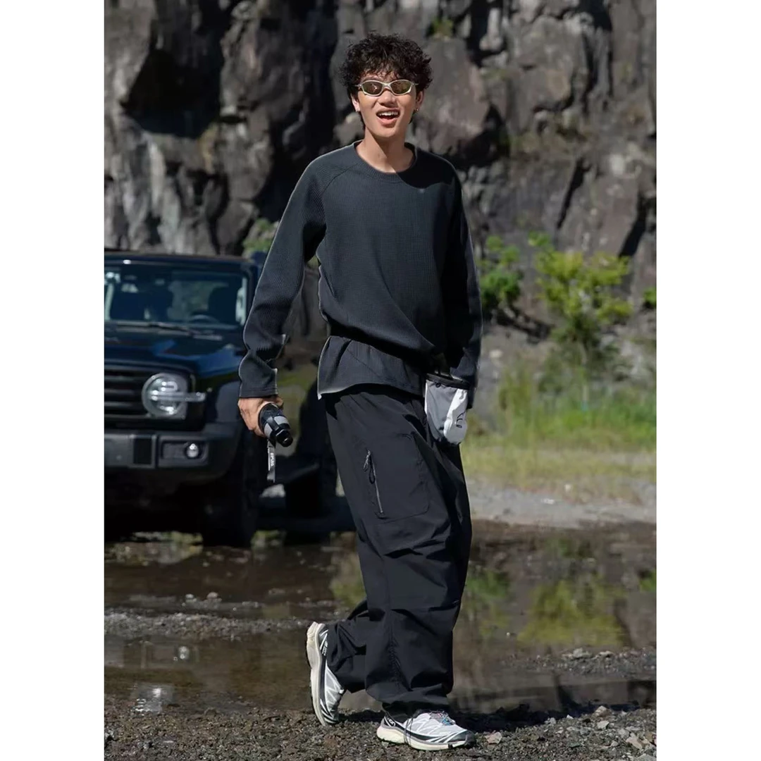 情侣山系户外轻量化透气速干吸汗华夫格插件长袖T恤打底衫 2650