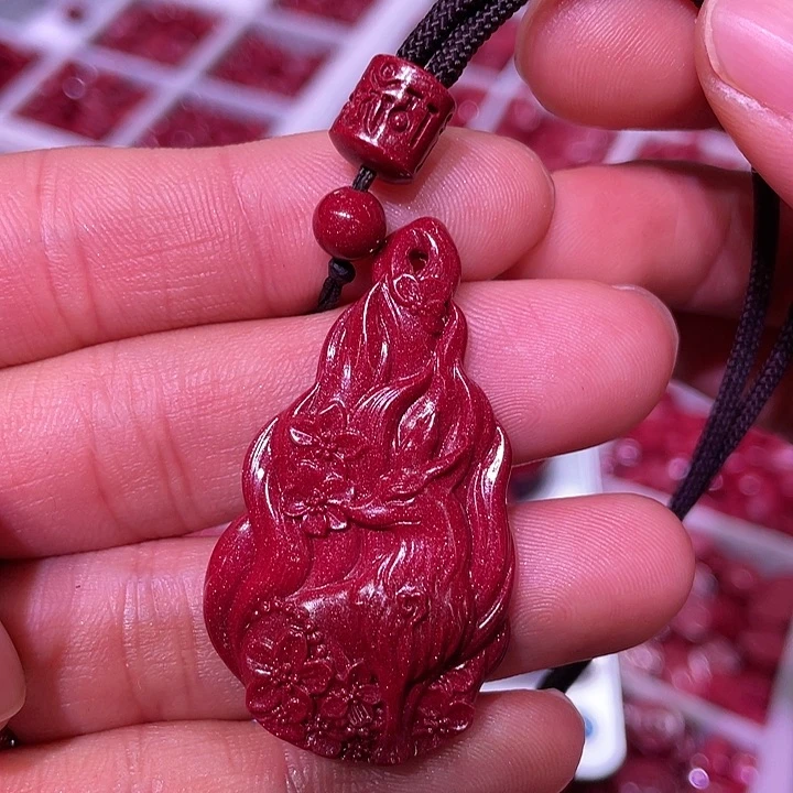 天然辰砂紫金砂九尾狐吊坠