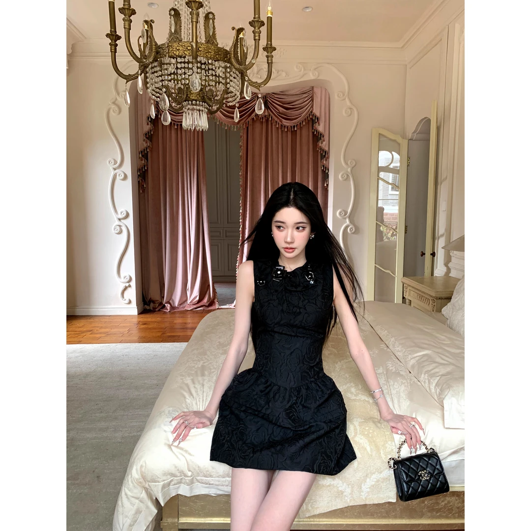 Barb Chill法式重工立体印花背心裙女提花肌理感无袖蓬蓬裙连衣裙