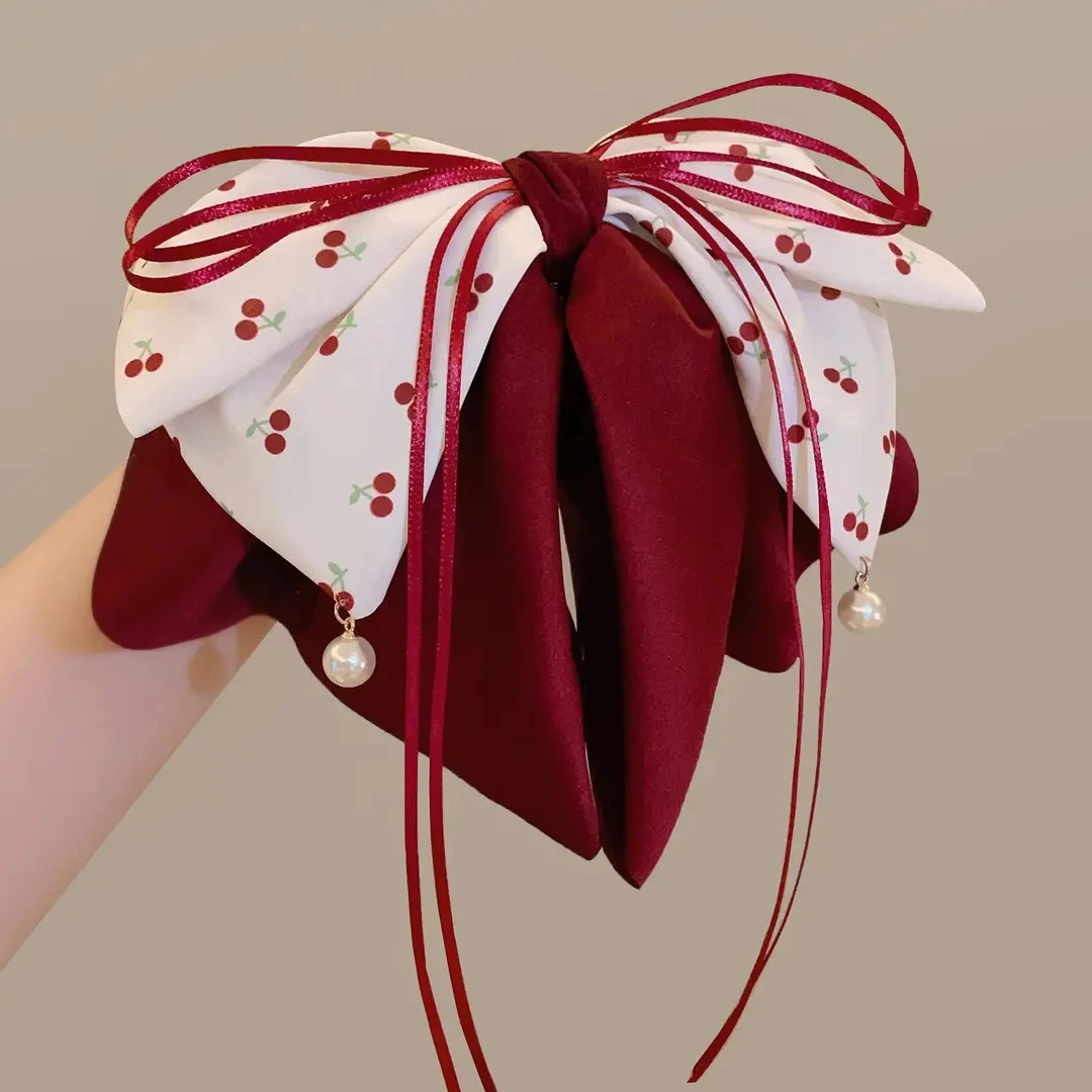 在逃公主甜美樱桃小女孩红色蝴蝶结发夹网红波点儿童盘发抓夹发饰