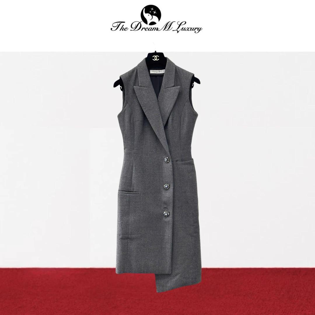 99新 DIOR/迪奥 38码 灰色 无袖长款 马甲