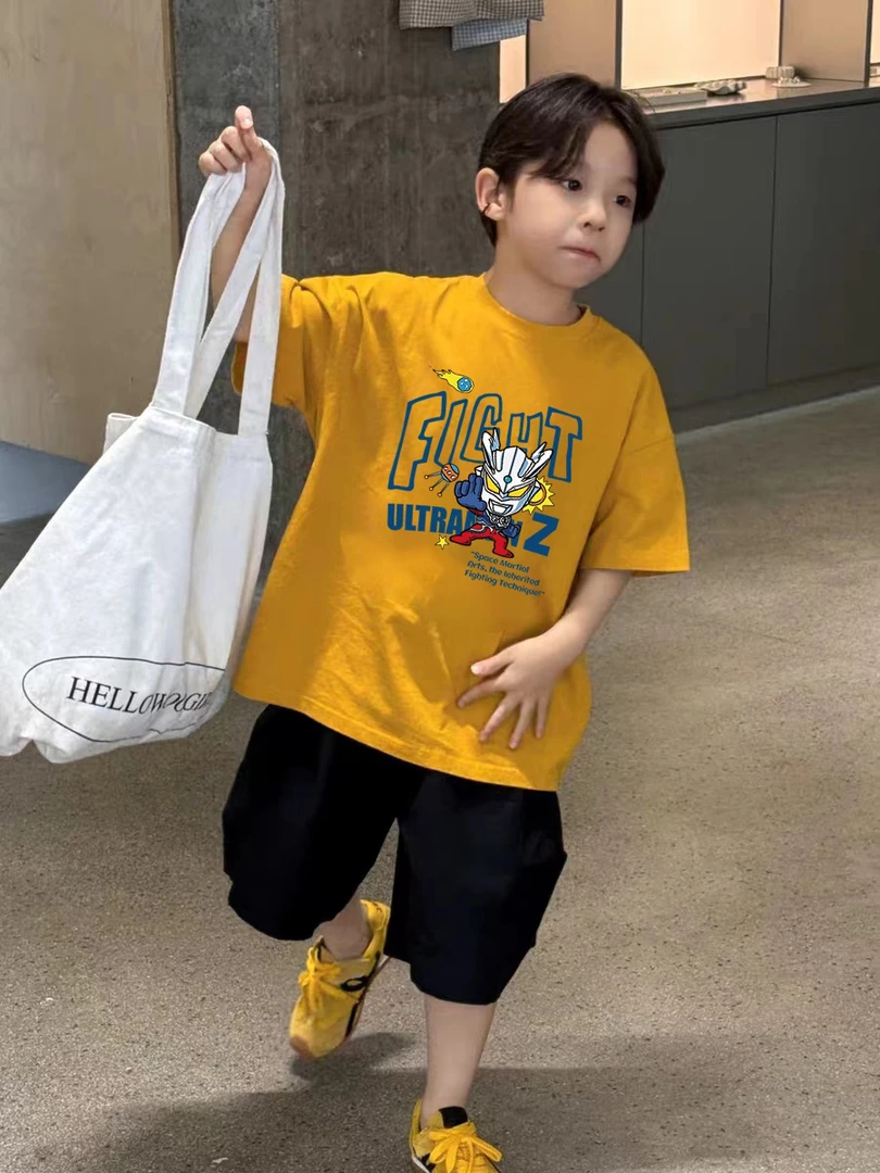 男童夏装纯棉上衣洋气痞帅中大童时尚儿童短袖t恤夏季帅气童装潮