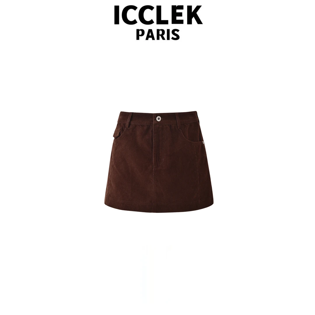 ICCLEK 棕色短裙宽松修身气质时尚简约夏季通勤百搭裤子  -  1699
