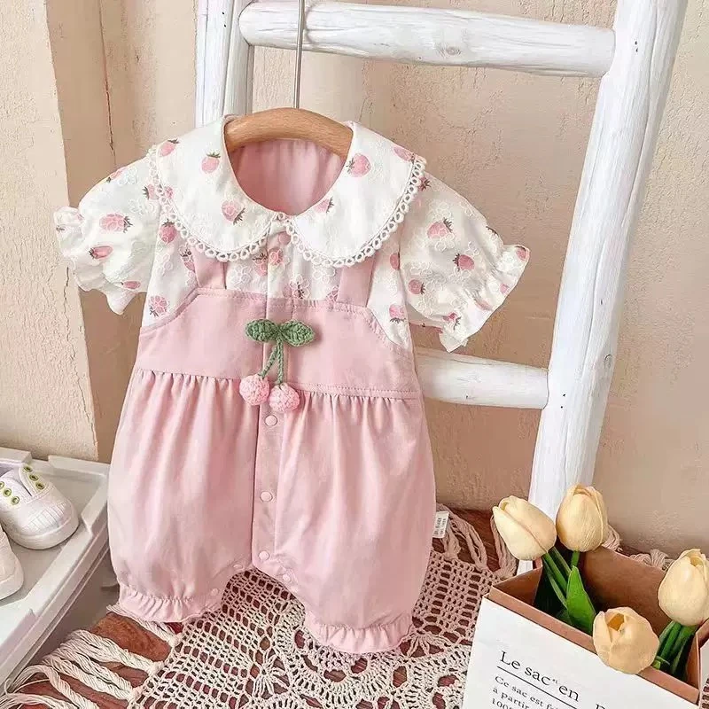 公主风蕾丝爬服碎花哈衣夏季蕾丝包屁衣夏装女公主幼儿