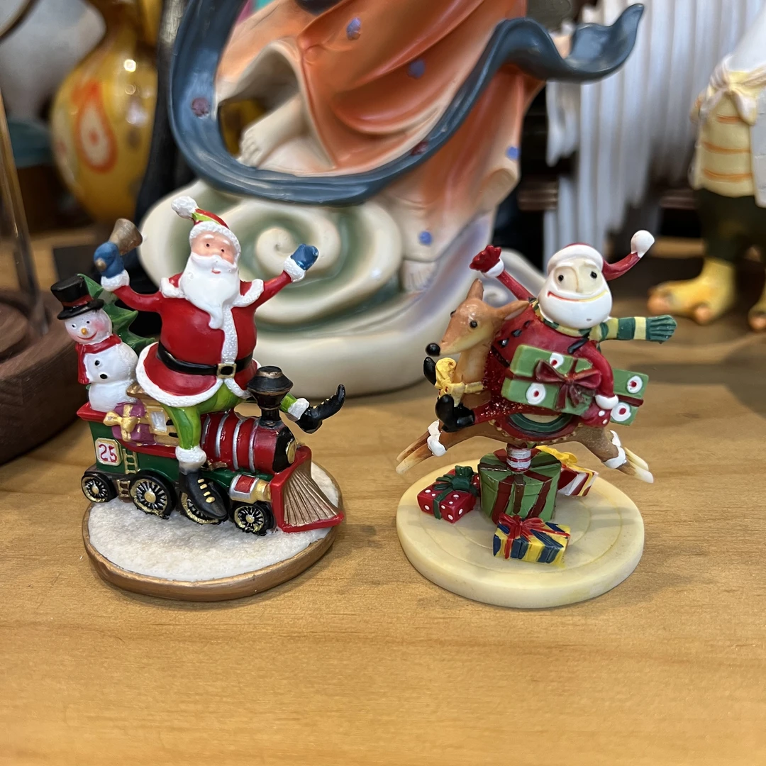 手工彩绘小火车圣诞老人小鹿圣诞老人趣味场景摆件