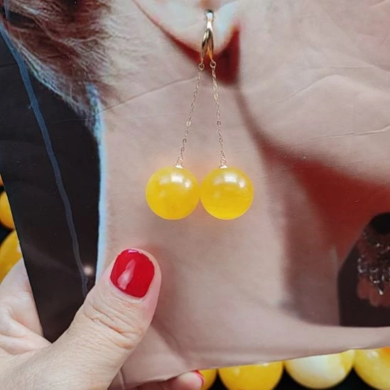 蜜蜡18K金镶嵌耳饰耳环18k金镶嵌。16十