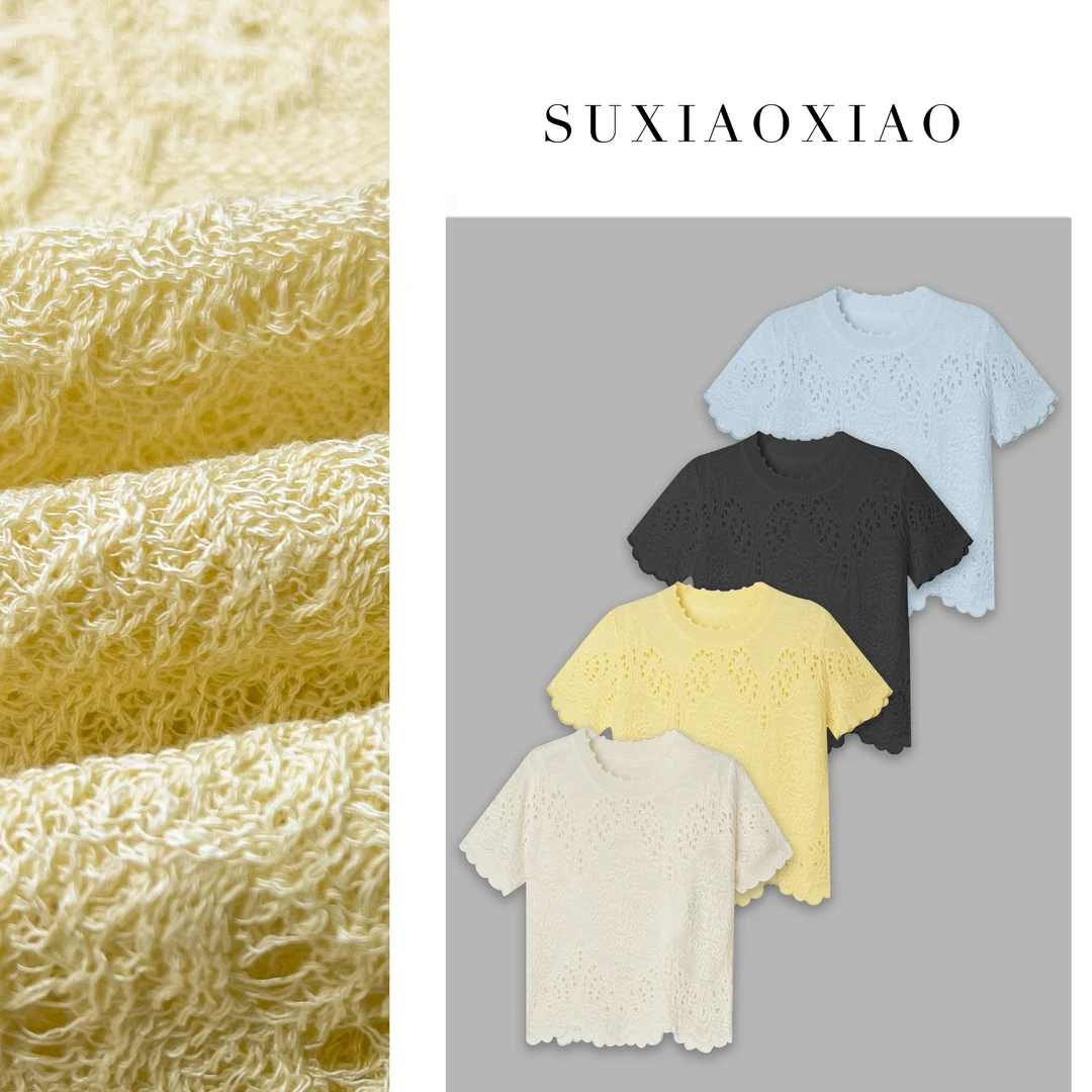 苏晓晓【繁花】立体雕花镂空显瘦短袖上衣25MC1260