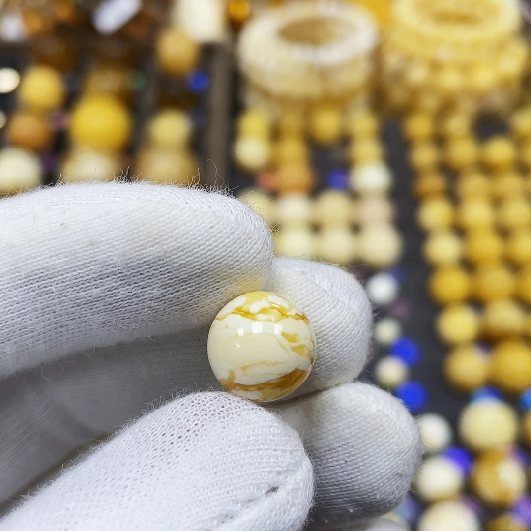 蜜蜡珠宝奇石未镶嵌11.3mm石膏金丝蜡｜圆珠·段掌柜