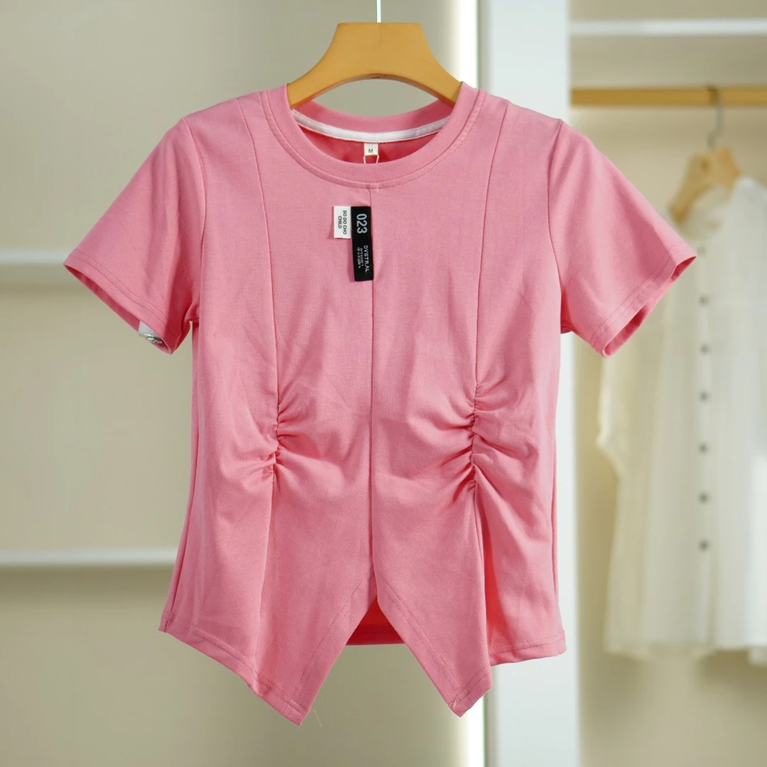 麦迪尚品 Z1300  女装时尚夏季短袖T恤衫粉色品牌折扣撤柜