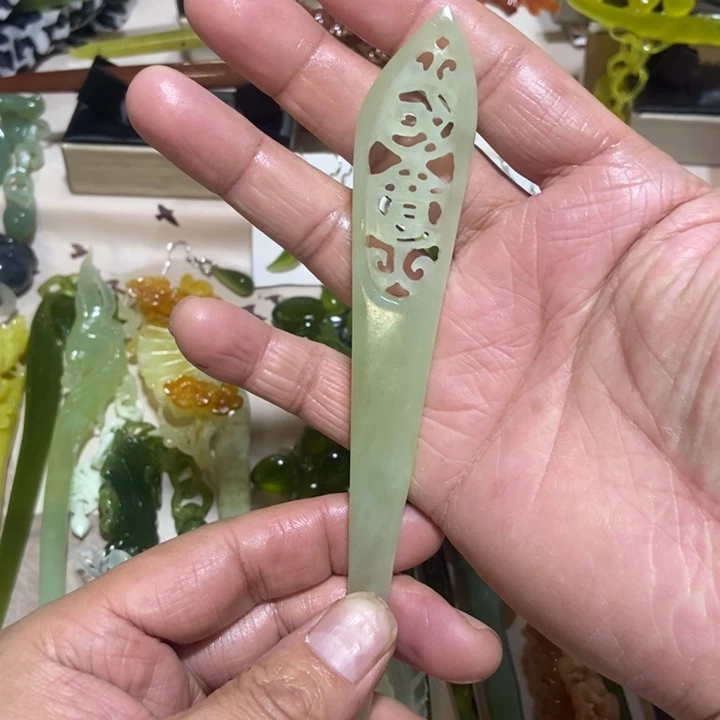 蛇纹石玉发簪未镶嵌足***8