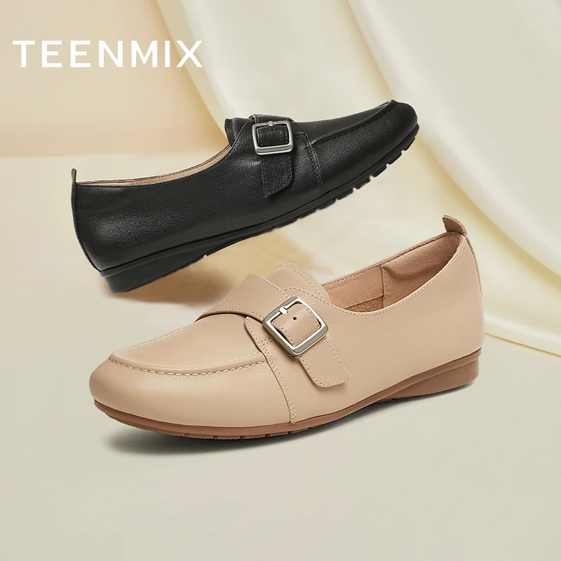 天美意2025秋新款平底舒适懒人一脚蹬百搭通勤女乐福鞋KE054AA5