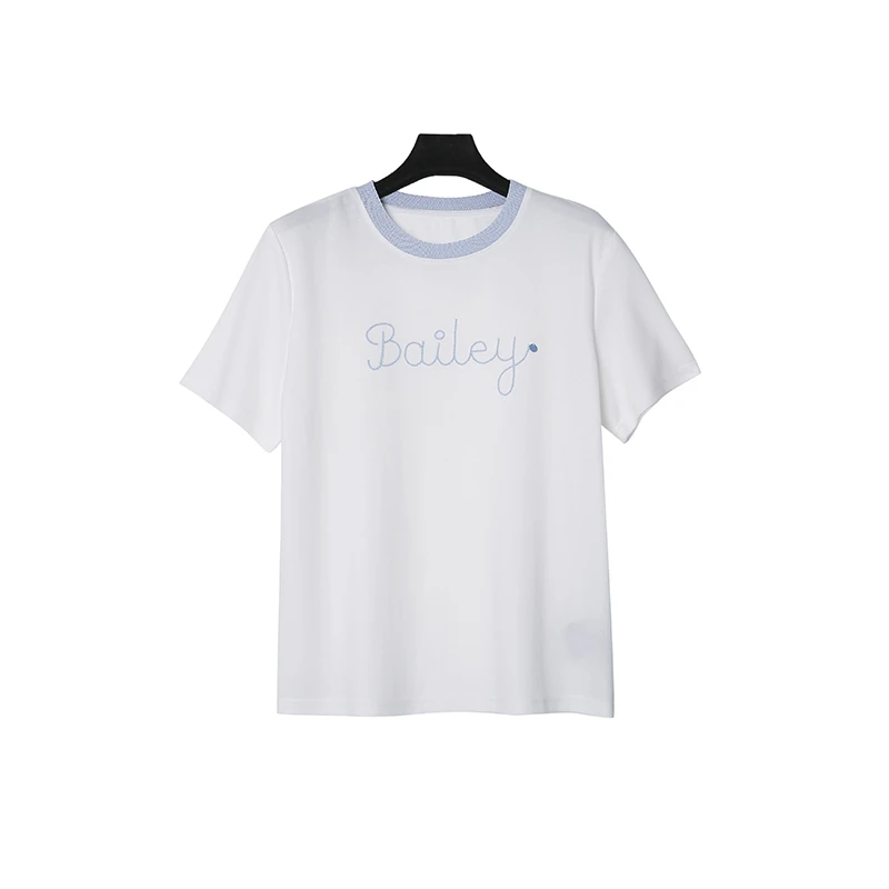 小清新刺绣字母拼色圆领短袖T恤CEA2532