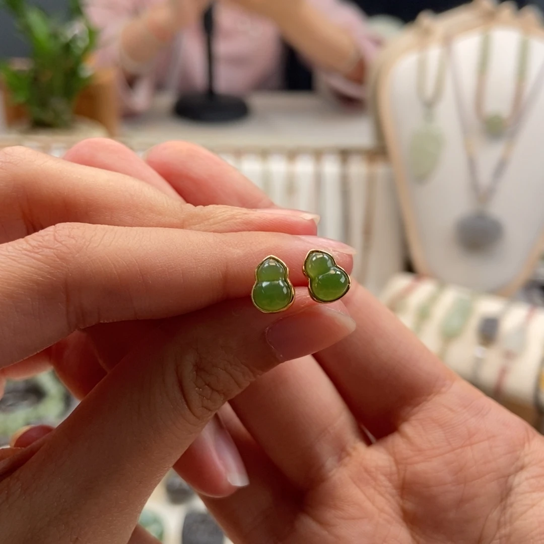 和田玉银S925镀金镶嵌耳饰