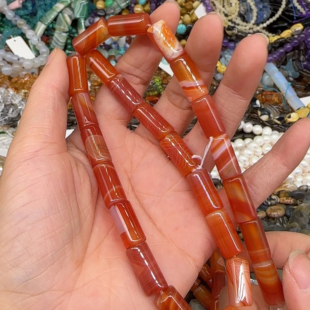 玛瑙/玉髓合金珠宝半成品红玛瑙8-16mm桶珠一条