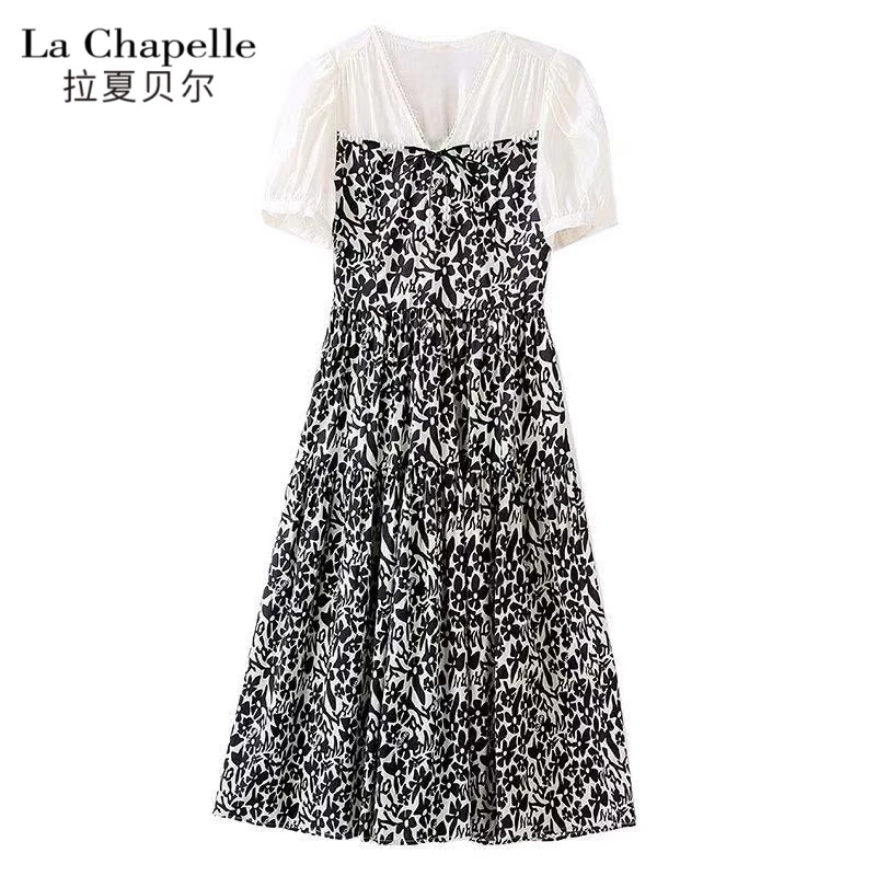 La Chapelle/拉夏贝尔莱赛尔碎花拼接连衣裙LX2219