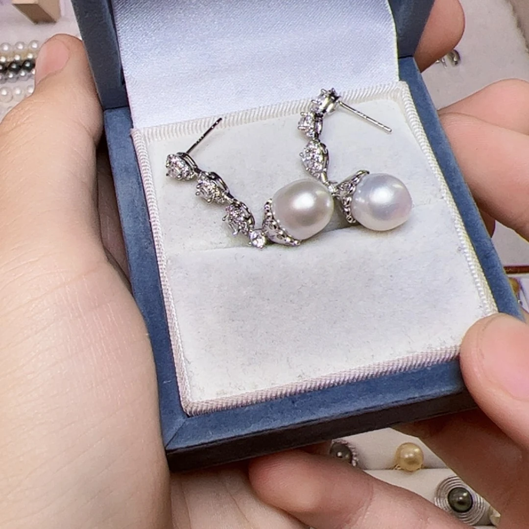 海水珍珠耳饰银S925镶嵌
