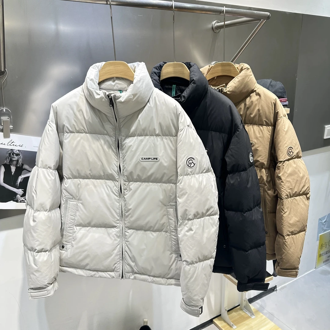 时尚潮流羽绒服2024冬季新款男士白鸭绒冬装纯色立领休闲保暖外套