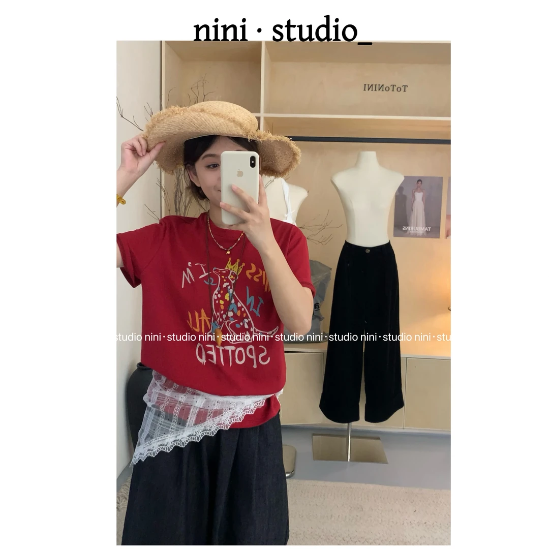 nini·彩色小狗韩系印花ins风短袖T恤