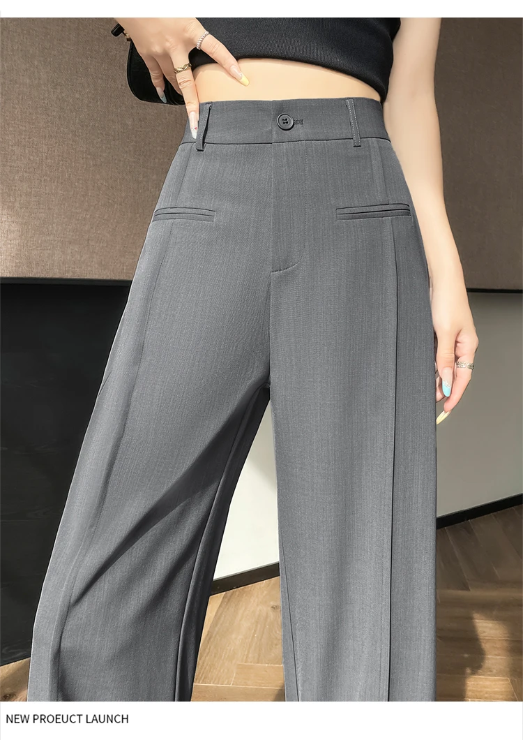 2025新款夏季窄版西装阔腿裤高腰垂感宽松直筒休闲裤6876