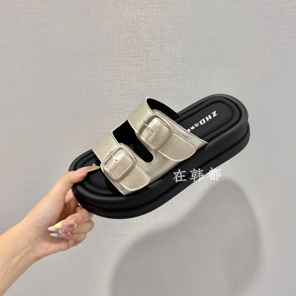 【ZHD】现货！小众高级感2025夏新款时尚百搭休闲厚底一字拖16881