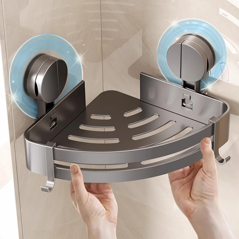 百悍吸盘卫生间置物架浴室厕所墙角三角架洗漱台挂墙上壁挂收纳架