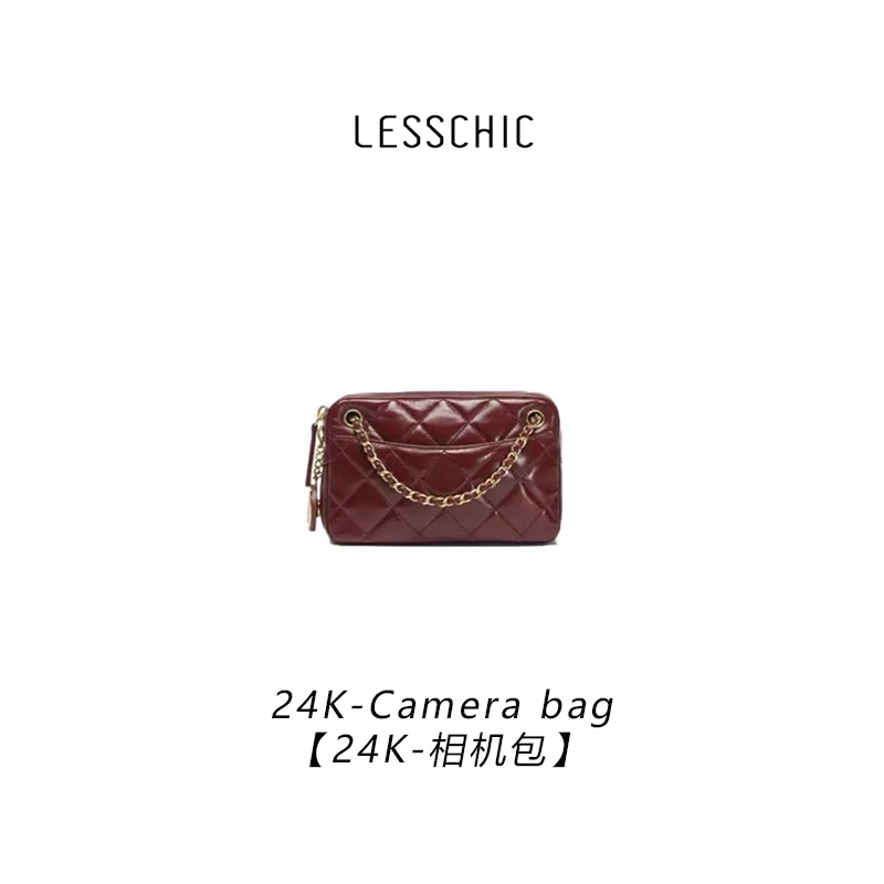 LESSCHIC 【24K绣线相机包】 进口羊皮 拉链开合 单肩 斜跨女包