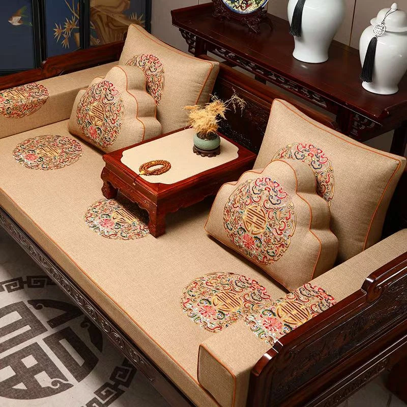 富贵吉祥《定制》新中式红实木沙发家具坐垫罩套罗汉床五件套海绵垫