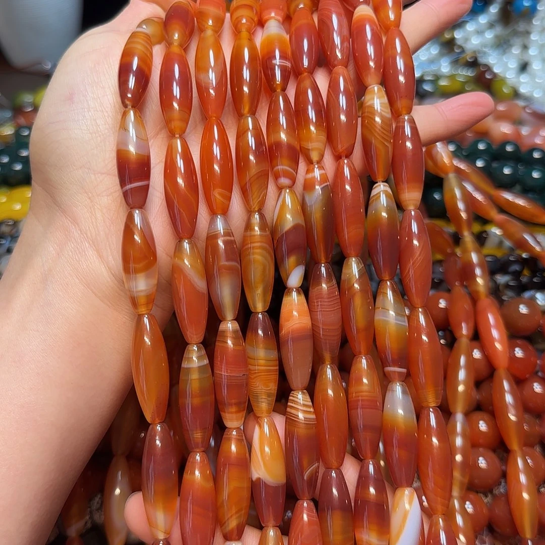 玛瑙/玉髓合金珠宝半成品10✖️30mm溏心红玛瑙天珠一条