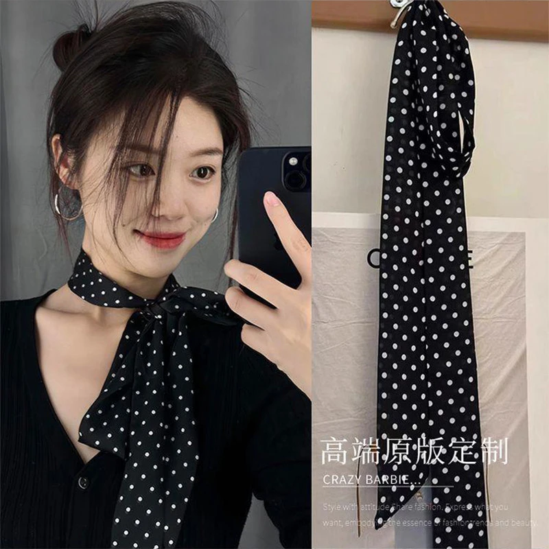 黑色波点丝巾轻奢高档小方巾女系脖发带秋季新款百搭时尚搭配衬衫