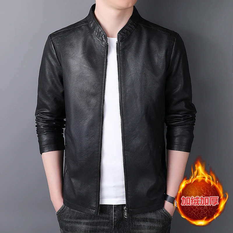 2025秋冬男士潮流时尚立领拉链皮衣百搭显瘦韩版修身皮夹克8802