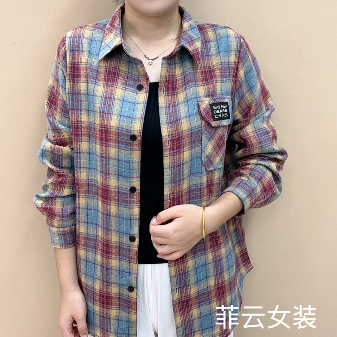2025春季新款格子衬衫外套时尚洋气妈妈装中长款衬衣长袖上衣