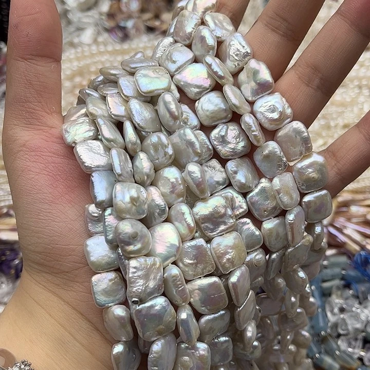 玛瑙/玉髓未镶嵌珠宝半成品一条12mm左右方片巴洛克珍珠
